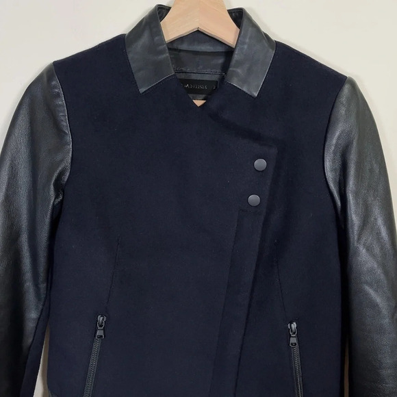 DANIER  | WOOL COAT CONTRAST LEATHER SLEEVES - Picture 2 of 15